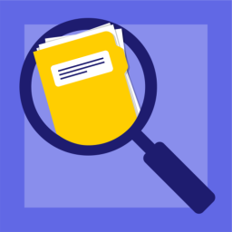 illustration on blue background of magnifying glass and file folders